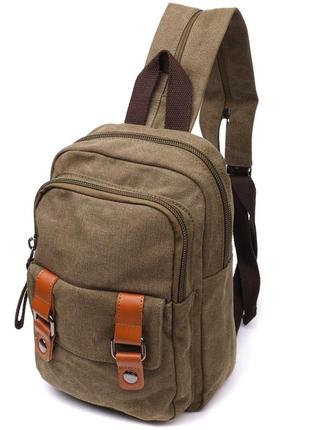 Сумка-рюкзак у стилі мілітарі з двома відділеннями зі щільного текстилю vintage 22163 оливковий