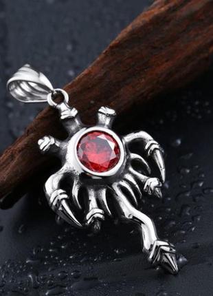 Крестик в готическом стиле с красным камнем из медицинской стали psc-0472 фото