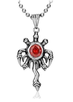 Крестик в готическом стиле с красным камнем из медицинской стали psc-047
