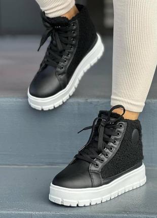 Ботинки женские кроссовки тёплые зимние чёрные хаки беж7 фото