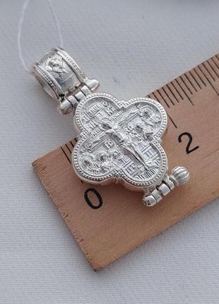 Крест мощевик из серебра двусторонний с распятием иисуса и молитвой7 фото