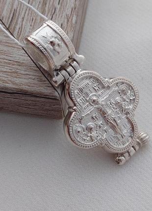 Крест мощевик из серебра двусторонний с распятием иисуса и молитвой5 фото