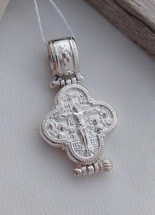 Крест мощевик из серебра двусторонний с распятием иисуса и молитвой3 фото