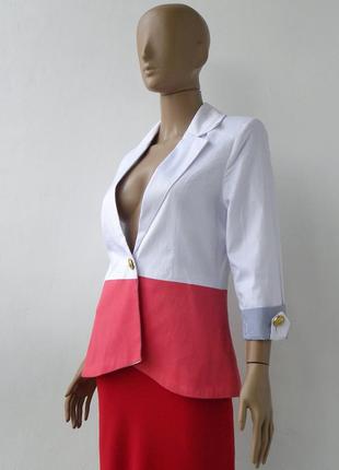 Легкий комбинированный бело-розовый пиджак 48 размер (42 евроразмер).2 фото