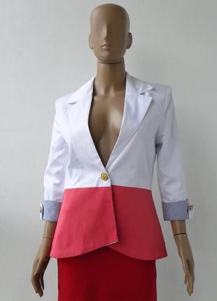 Легкий комбинированный бело-розовый пиджак 48 размер (42 евроразмер).