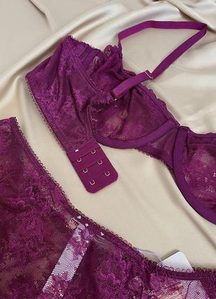 Комплект женского белья кружевной фиолетовый сливовый5 фото