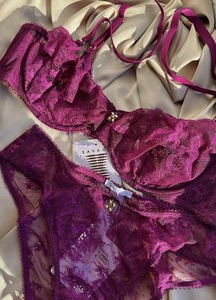 Комплект женского белья кружевной фиолетовый сливовый1 фото