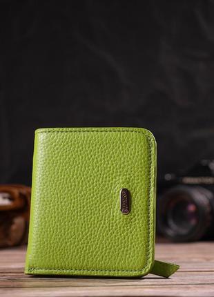 Яскравий жіночий гаманець невеликого розміру з натуральної шкіри флотар canpellini 21799 салатовий6 фото