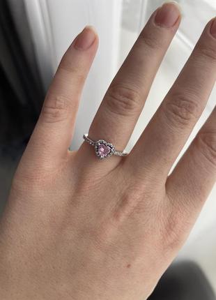 Каблеск кольцо пандора pandora колечко колечко с сердечком сердце розовое серебро s925 с логотипом4 фото