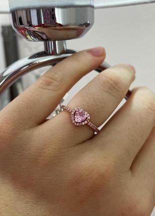 Каблучка перстень кільце колечко кольцо срібло позолота сердечко рожеве серце3 фото