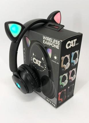 Беспроводные наушники st77 led со светящимися кошачьими ушками. цвет: черный