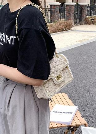 Модна жіноча солом'яна сумка клатч із намистинами, міні сумочка плетена8 фото
