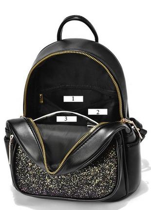 Качественный женский городской рюкзак с блестками ушками | женский мини рюкзачок с стразами ушами черный5 фото
