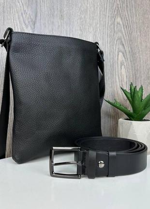Мужской подарочный набор кожаная сумка планшетка + поясной ремень кожаный, комплект мужская сумка пояс2 фото