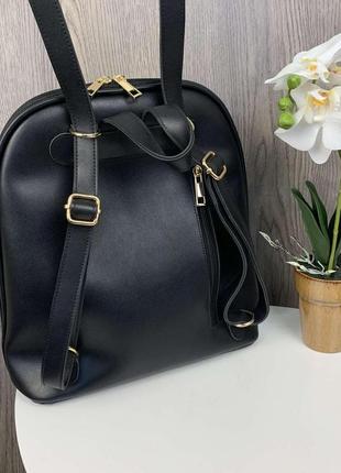 Жіночий міський рюкзак сумка під рептилію чорний, сумка-рюкзак жіноча 2 в 14 фото