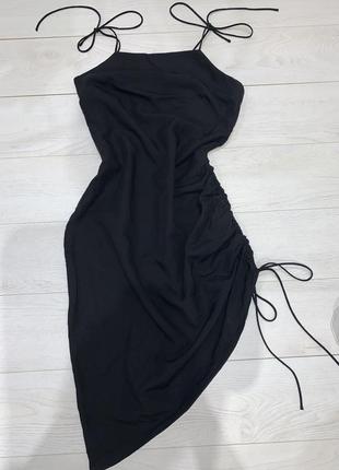 Плаття сукня міді вечірнє плаття чорне на брительках збоку стягується h&m 12 44 m-l