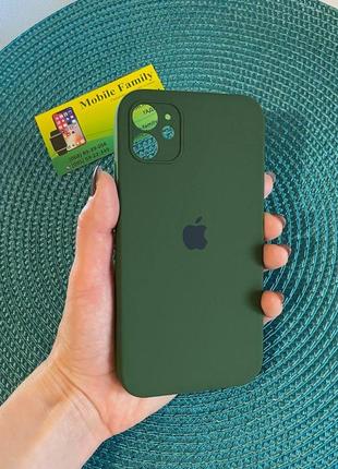 Чехол silicone case с защитой камеры для iphone 11 с квадратными бортиками хаки