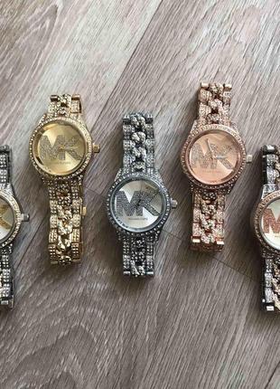 Женские часы michael kors качественные  в коробочке наручные часы с камнями золотистые серебристые5 фото