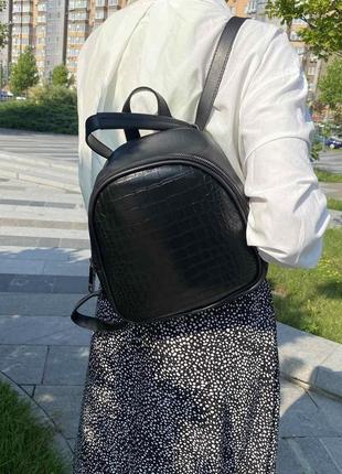 Женский мини рюкзак рептилия черный5 фото