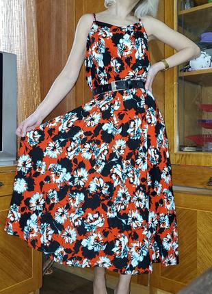 Платье сарафан в цветах  миди papaya принт цветы