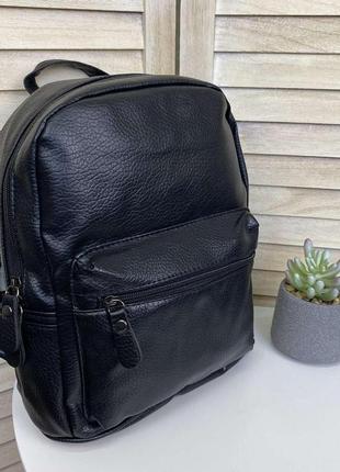 Черный женский городской мини рюкзак эко кожа, прогулочный маленький рюкзачок для девушек4 фото
