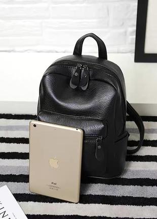 Черный женский городской мини рюкзак эко кожа, прогулочный маленький рюкзачок для девушек3 фото
