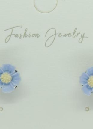 Дитячі сережки сережки гвоздики пусети liresmina jewelry блакитні квіточки 0.8 см2 фото