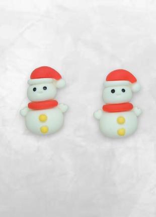 Сережки кліпси дитячі для вух без пробивання новорічний сніговичок - жовті ґудзики червоний ковпачок