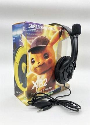 Проводные наушники pikachu x32 игровые с микрофоном черный