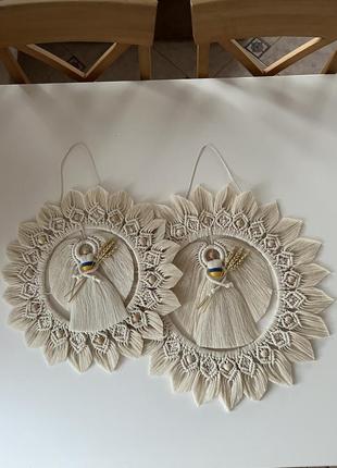 Ангел макраме в плетённом кольце