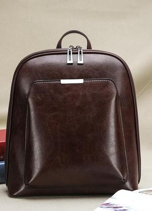 Стильный женский городской рюкзак сумка 2 в 1. качественный рюкзачек сумочка черный коричневый9 фото