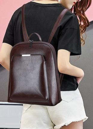 Стильный женский городской рюкзак сумка 2 в 1. качественный рюкзачек сумочка черный коричневый10 фото