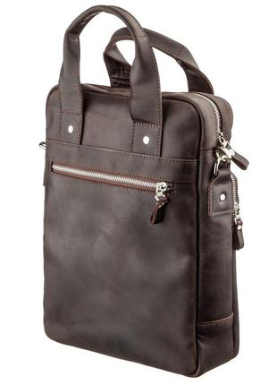 Винтажная сумка под а4 вертикального формата в матовой коже 11166 shvigel, коричневая2 фото