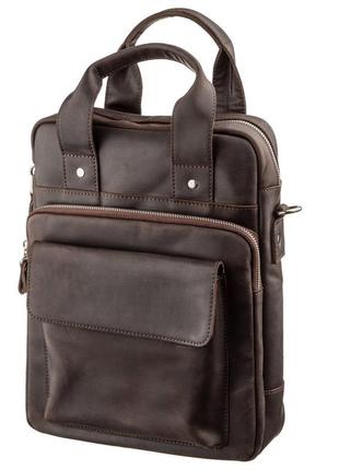 Винтажная сумка под а4 вертикального формата в матовой коже 11166 shvigel, коричневая1 фото