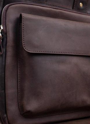 Винтажная сумка под а4 вертикального формата в матовой коже 11166 shvigel, коричневая7 фото