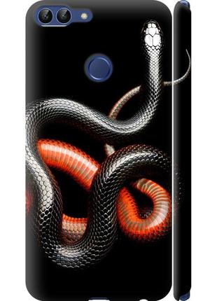 Чехол 3d пластиковый матовый на телефон huawei p smart красно-черная змея на черном фоне "4063m-1346-58250"