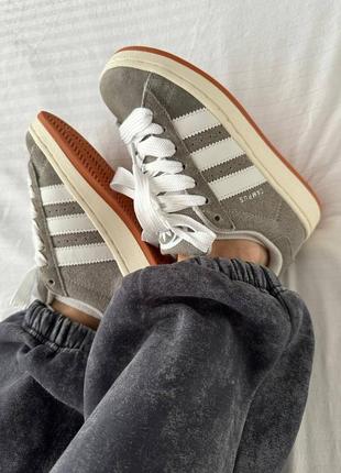 Adidas campus « grey / white / gum » кеди кросівки