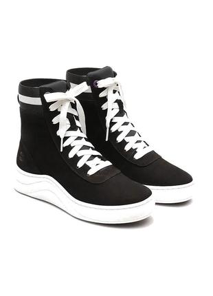 Високі кеди жіночі timberland чорні кеди на платформі timberland (wmns) ruby ann sneaker boot black/white шкіряні кеди нубукові1 фото