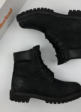 Черевики чорні timberland premium 6-inch waterproof (black nubuck)4 фото