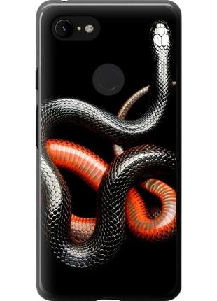 Чехол 2d пластиковый на телефон google pixel 3 xl красно-черная змея на черном фоне "4063t-1523-58250"