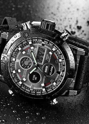 Армейские мужские наручные часы черные, качественные прочные военные часы с подсветкой секундомером