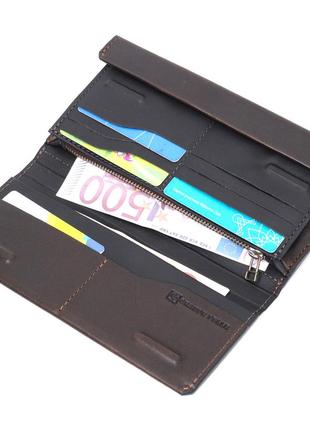 Вертикальний гаманець із відділенням для телефона з натуральної шкіри grande pelle 11645 коричневий4 фото