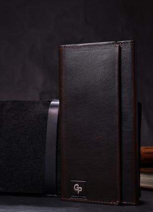 Вертикальний гаманець із відділенням для телефона з натуральної шкіри grande pelle 11645 коричневий9 фото