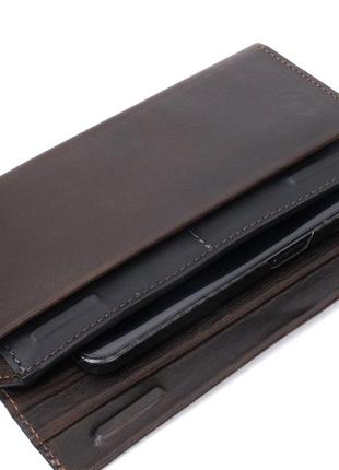 Вертикальный кошелек с отделением для телефона из натуральной кожи grande pelle 11645 коричневый6 фото