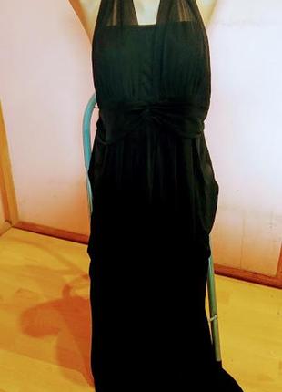 Вечернее черное длинное платье з сеткой от бренда en focus3 фото