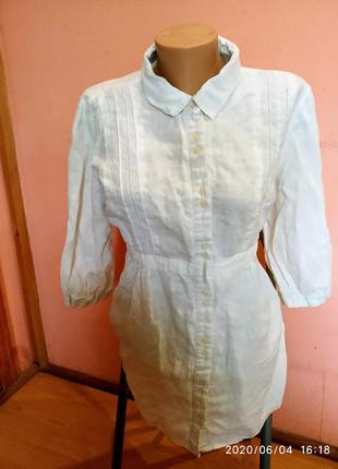 Белая льняная длинная удлиненная рубашка платье от бренда fat face3 фото