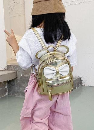 Маленький дитячий рюкзак мікі маус із вушками та бантиком, мінірюкзачок для дівчаток блискучий із вухами6 фото