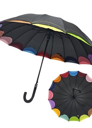 Женский зонтик susino трость на 16 спиц радужный край #0310872