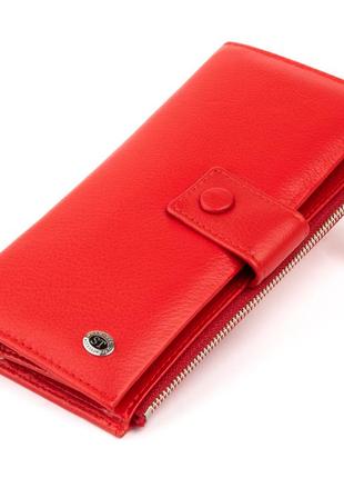 Оригинальный кошелек кожаный женский на хлястике с кнопкой st leather 19281 красный
