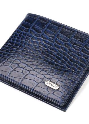 Стильний гаманець для чоловіків у два складання з натуральної фактурної шкіри з тисненням під крокодила canpellini